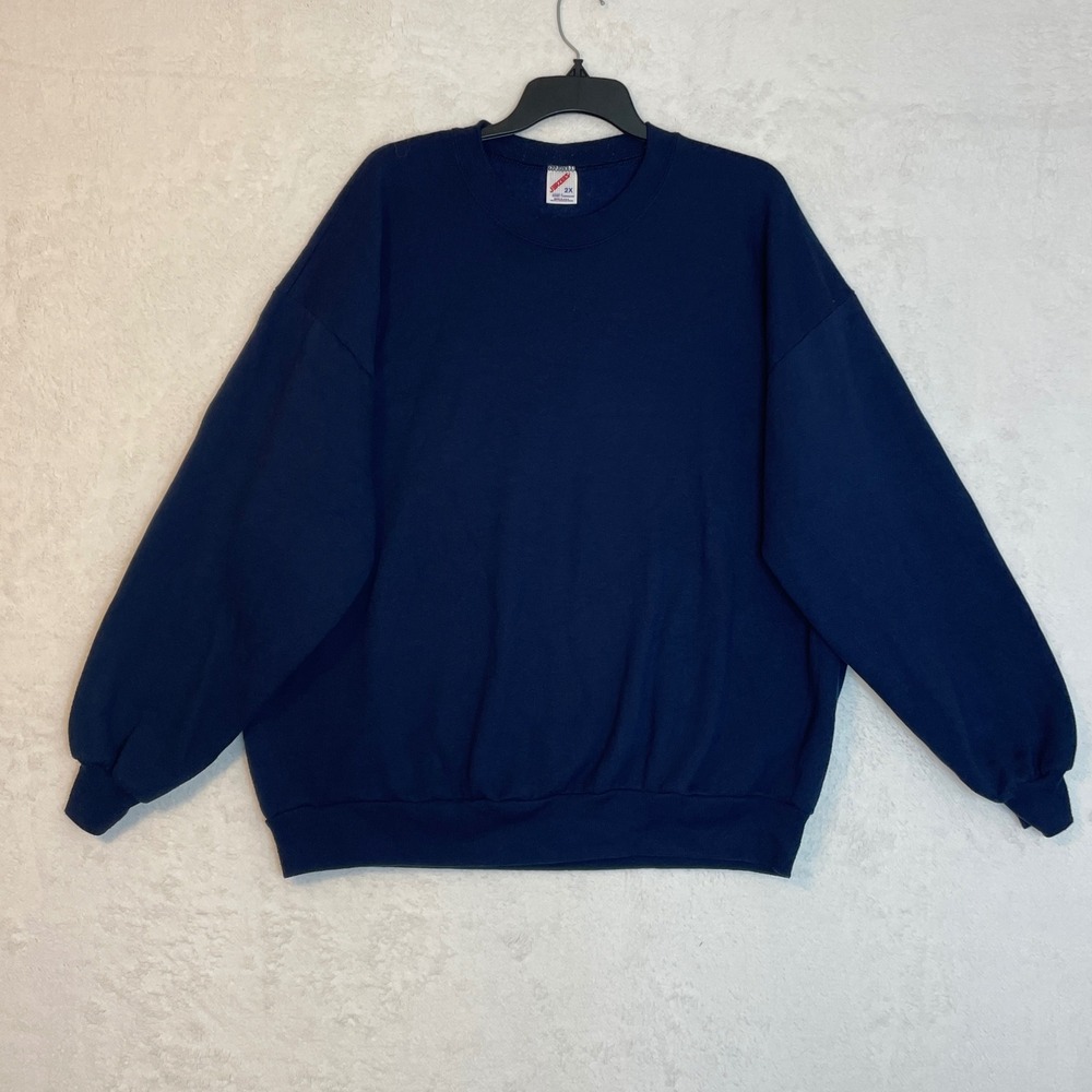 Jerzees 2X Navy Blue Crewneck Sweatshirt Pullover Long Sleeve Casual Top